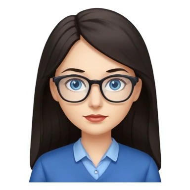long dark hair, blue eyes, glasses teacher female, eyelashes sticker