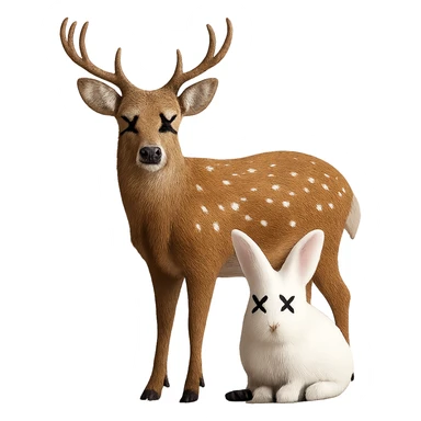 Add cartoon X's to the eyes, matching the style and position of the X's on the deer. Make sure all X's are identical and keep the background transparent. Do not change anything else. sticker