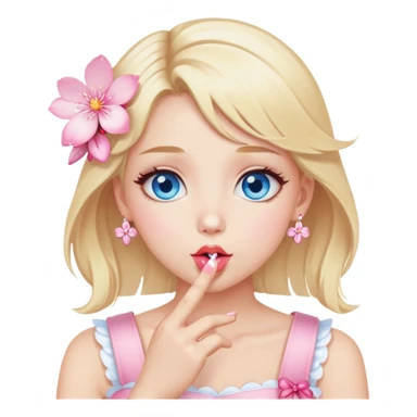 Girl with blond hair and sakura accessories on her hair have blue eyes beautiful finish and she sending lovely kisses  sticker