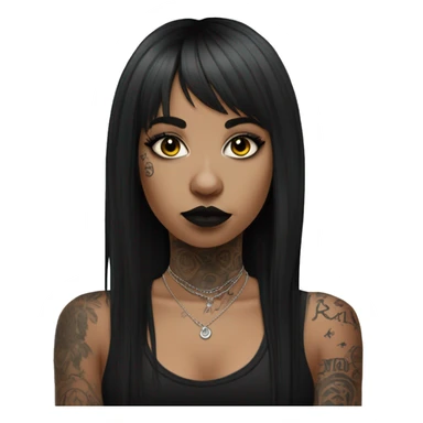 Latina goth girl with a nose ring, long hair, bangs and arm tattoos  sticker