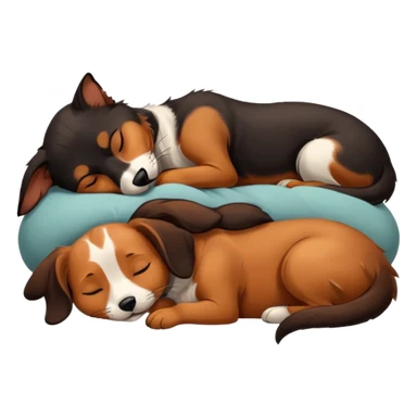 Calico cat with black nose sleeping near a black and brown nose dachshund dog     sticker