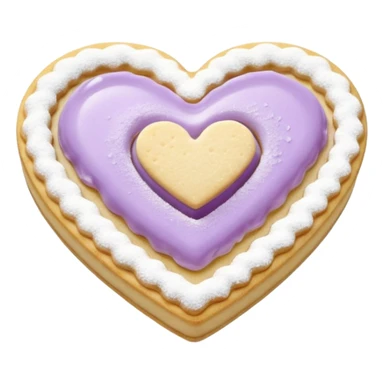 Realistic shortbread cookie in the shape of a heart with pale lilac color jelly middle filling and sprinkled powder sugar on top. sticker
