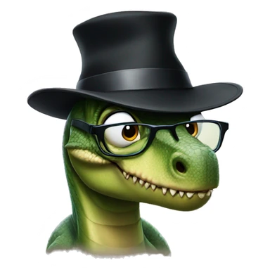 Dinosaur wearing a black hat with glasses sticker