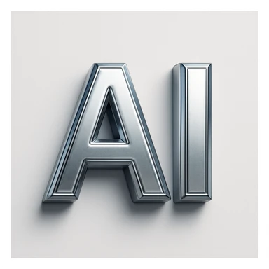 letters 'AI' in a 3D metallic style, silver and futuristic, with a slight shadow sticker