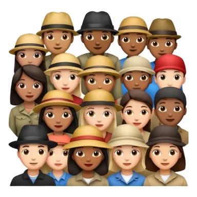 diverse group of people, each with a unique hat sticker
