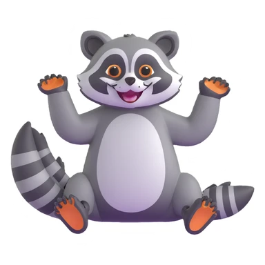 raccoon rolling with laughter, waving both paws, cartoonish sticker