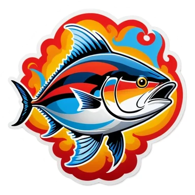 flaming tuna fish sticker