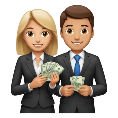 Una pareja (chico y chica de 28 años) vestidos con traje profesional y con dinero sticker