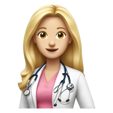Long blonde hair female doctor in pink undershirt white coat over pink stethoscope  sticker