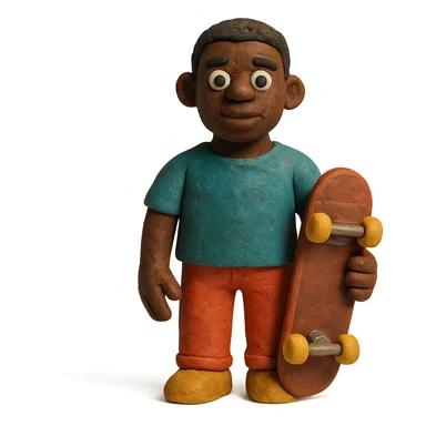 matte plasticine claymation style black man holding a skateboard sticker