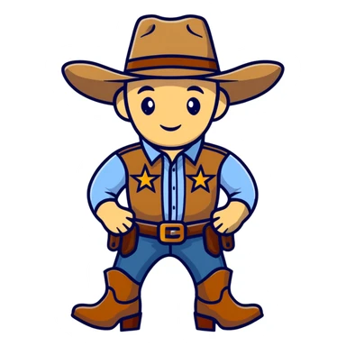 Cowboy with a star on his shirt, wearing a cowboy hat and boots sticker