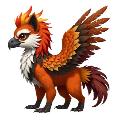4-legged realistic scaly long-big-beaked Gryphon-Griffin-Griffsnuff-Talonflame-Red-Panda-Silvally-fusion-hybrid-animal-Fakémon-creature, full body, with a long thin tufted lion-tail sticker