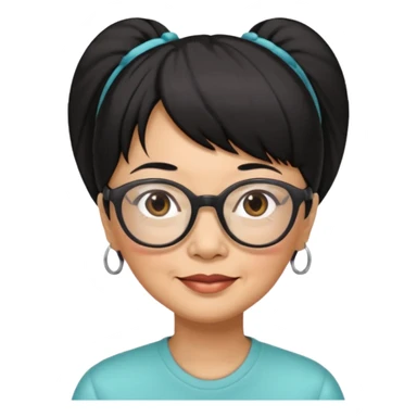 filipino woman black hair in one pony tail with straight bangs and big glasses, 60 yr old

 sticker