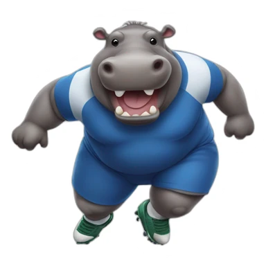 fat hippo as  human soccer player running and kicking sticker