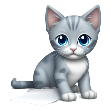 blue eyes grey kitten and paper sticker