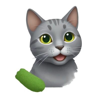 Grey cat playing with catnip sticker