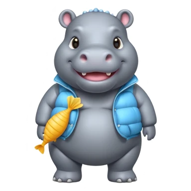 a full body of cute hippo with puffer sticker