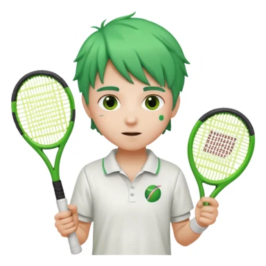 kid, green haired, white clothes, tennis player sticker