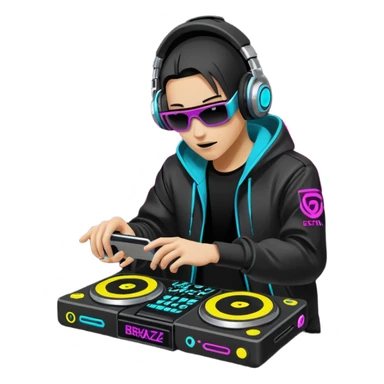 un gif texte qui défile  "BREAKSTYLEZ TV"  change de couleur sur fond noir sur le theme dj sticker