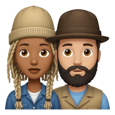 Couple emoji -WHITE with man with beardmwoth hate on and BLACK FEMALEwith mid length locs sticker