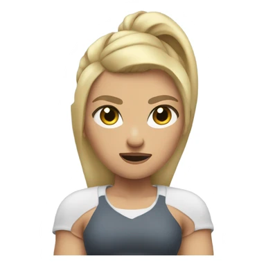 arms crossed angry woman blonde low ponytail nike top  sticker