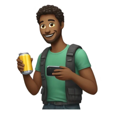 man filming himself on his phone and holding a can of drink sticker