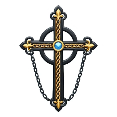 Ein christen kreuz in schwarz ohne Jesus schön verziert mit ketten auf weißem Hintergrund sticker