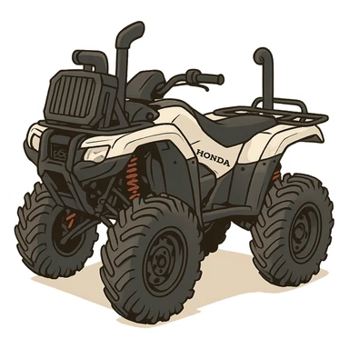 Honda 4 wheeler with white plastics, radiator relocate kit, tall snorkel, lifted, big tires, cartoon style sticker