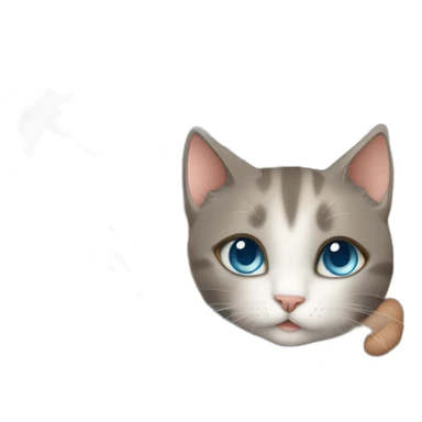 light gray, blue eyed cat cuddles brown highlighted colored girl sticker