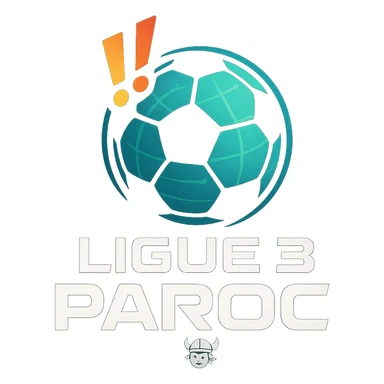 Le logo présente un ballon de football moderne, stylisé en forme de globe digital . Deux points d’exclamation "!!" dynamiques, en biais et colorés, sont placés en haut à gauche du ballon comme un emblème, évoquant l’intensité et l’enthousiasme de la ligue.

En dessous, le nom "Ligue 3 Paroc" est écrit en lettres audacieuses, avec une typographie sportive mais légèrement futuriste. Le mot "Paroc" est accompagné de son emblème discret (viking enfant) sticker