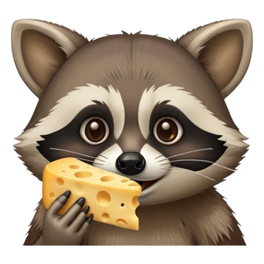 A raccoon eating some cheese sticker