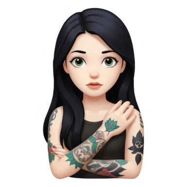 hyper realistic Pale girl with long black hair arm tattoos sticker
