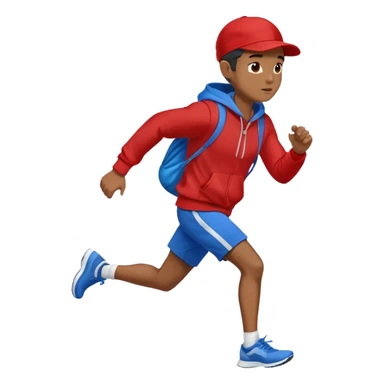 Black Man Wearing Blue Cap. Red Hoodie. and running. front right side sticker