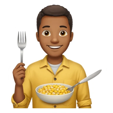 HAPPY BLACK MAN WITH YELLOW OPEN BUTTON-DOWN SHIRT, HOLDING AN FORK AND A COOK CORN BOWL sticker
