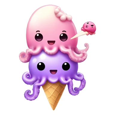 Kawaii pastel octopus and jelly fish having ice cream  sticker