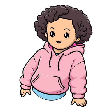 Girl with curly hair with a baby pink hoodie sticker
