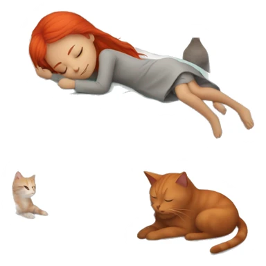 Girl with red hair sleeping next to a GREY CAT sticker