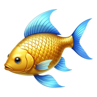 Ethereal golden fish symbol glowing with soft radiance, surrounded by a subtle blue aura. The fish has flowing, graceful lines with shimmering scales and translucent fins that appear to be moving in water. sticker