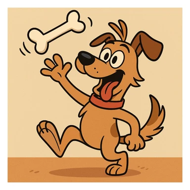 a cartoon dog tossing a bone, playful style, energetic and fun, vibrant colors sticker