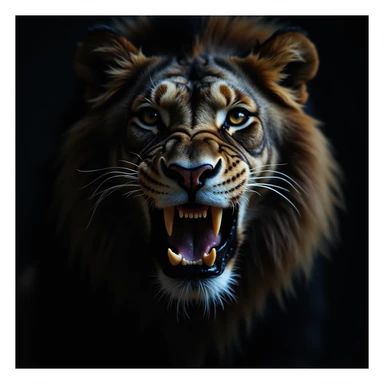 a black lion with a gold tooth, photorealistic style, dramatic lighting sticker