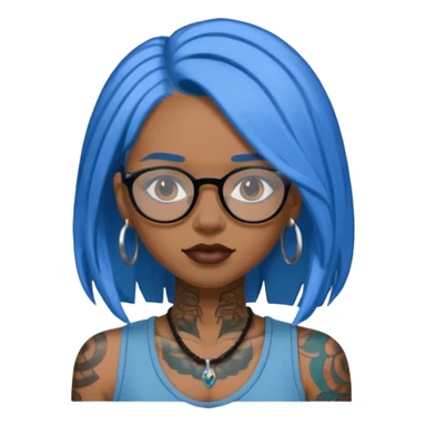 Tattooed & Blue Haired with glasse long hair black girl sticker