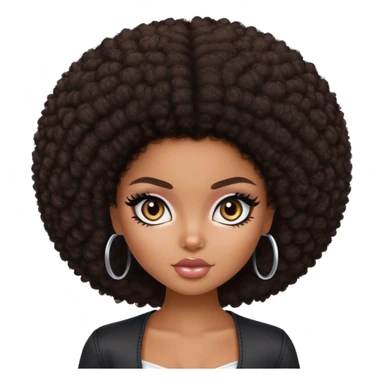 pretty bratz girl, dark brown afro, dark brown eyes, black eyeliner, deep brown skin sticker