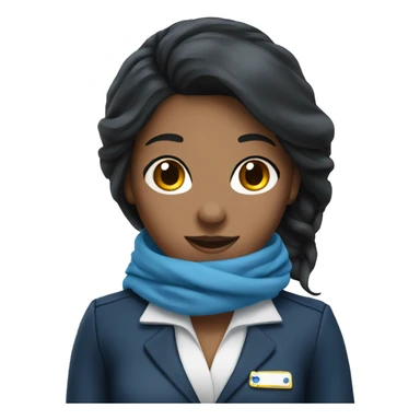 Flight attendant with long black hair and a blue scarf sticker
