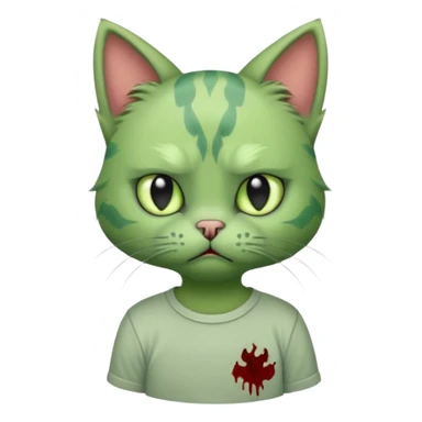 a super cute zombie green cat with shirt, look sad but not danger

 sticker