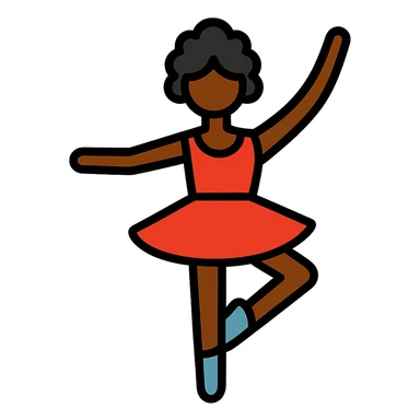 Make her a ballerina with dark skin and curly black hair in color outline icon style, no background. sticker
