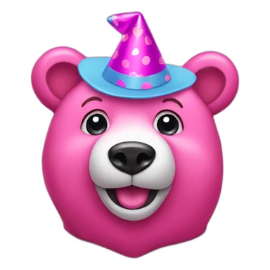 pink bear with heart eyes and party hat sticker