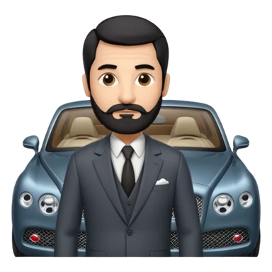 Professor Bentley Dyed black gray hair  frencb beard graying indian guy in suit with a bentley car sticker