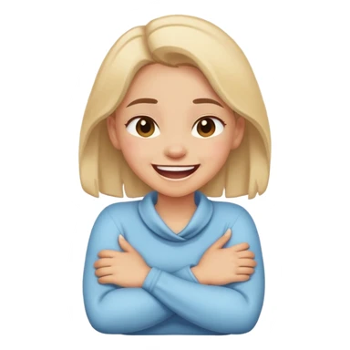 Girl crossed arms holding neck and laughing sticker