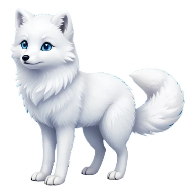 cinematic-arctic-fox-realistic-full-body-standing-emoji,-fluffy-tail-curled-slightly-around-its-white paws,-thick-pure-white-fur-blending-into-the-snowy-landscape,-head-tilted-dramatically,-bright-blue-eyes-glistening-with-intelligence,-simplified-yet-realistic-focused-features,-highly-detailed,-glowing-with-an-almost-sarcastic-glow expressive eyes sticker