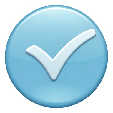 Light blue coloured circle badge with a white tick in the middle sticker